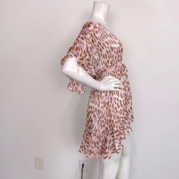 Venus Brown Metallic Cheetah Print V-Neck 3/4 Sleeves Kimono Coverup Top Size XS - Picture 10 of 13